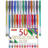 Shuttle Art 50 Pack Metallic Gel Pens, 25 Metallic Gel Pens Set with 25 Refills Perfect for Adult Coloring Books Doodling Drawing Art Markers Shuttle Art