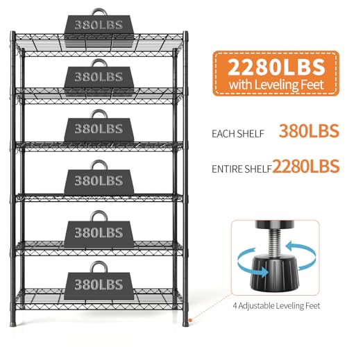 Hodonas Wire Shelving Unit with Wheels, 6-tier Metal Shelving with Adjustable Storage Shelves Freestanding Sturdy Metal Wire Storage Shelf Organizer - WoodArtSupply