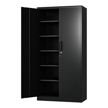 AFAIF Metal Garage Storage Cabinet,71" h Tall Garage Cabinet with 2 Doors and 5 Adjustable Shelves, Steel Utility Tool Cabinet Black Locking