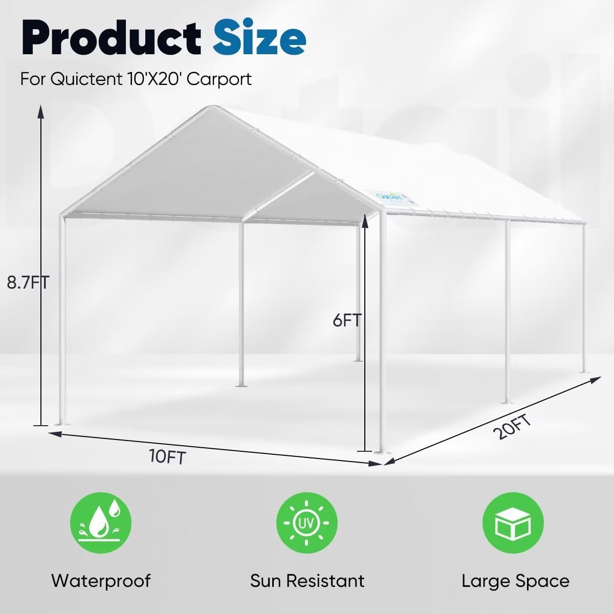 Quictent 10'X20' Heavy Duty Carport Car Canopy Car Shelter Canopy Outdoor Party Tent Boat Shelter-White - WoodArtSupply