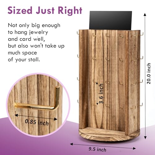 Pinzoveco Rotating Earring Display Stands for Selling with Adversitsing Board, Real Wood Jewelry Display Stand for Vendors, Large Capacity Earring Pinzoveco