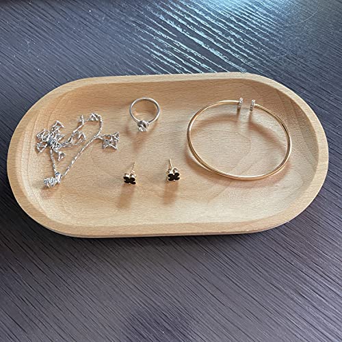 Mini Serving Tray for Jewellery Key Coin Set of 2, Oval Wood Natural Dessert Cup Tray, Small Wooden Cheese Plate, Tableware Decorative Tray BWRMHME