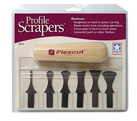FLEXCUT Profile Scraper Set, 6 Scraper Bits and Ash Wood Power Handle (SK121) FLEXCUT