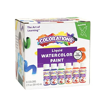 Colorations Liquid Water Color Paints, Set of 6, 2 OZ EA, Blue, Green, Red, Purple, Yellow, Orange, Party Favors, Craft & Glue Dye - WoodArtSupply