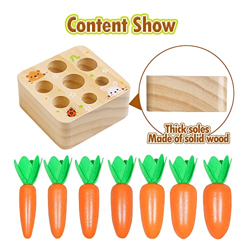 Wooden Toys for 1 2 3 Year Old Baby Boys and Girls, Montessori Toy Carrot Harvest Game Shape & Sorting Matching Puzzle, Educational Developmental