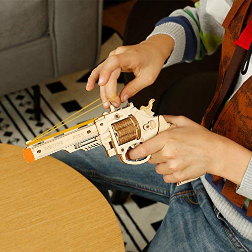 3D Wooden Puzzles Rubber Band Gun Model Craft Kit Unique Gift Mechanical Model Brain Teaser (Revolver Toy) ROKR
