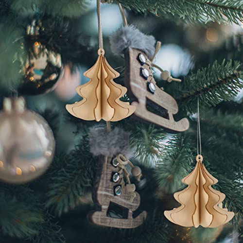 ABOOFAN 6 Pcs Christmas Wooden Ornaments 3D Xmas Tree Shaped Unfinished Wood Cutouts Christmas Tree Hanging Decor for Xmas Tree Holiday Wedding Party