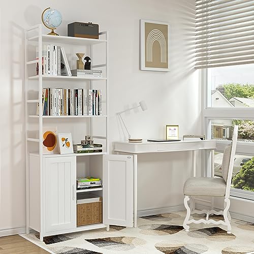 Lazyvan 70" White Bookshelf with Doors and Storage Cabinet - 6 Tier Bookcase for Home and Office Lazyvan