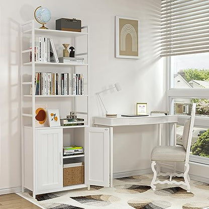 Lazyvan 70" White Bookshelf with Doors and Storage Cabinet - 6 Tier Bookcase for Home and Office - WoodArtSupply