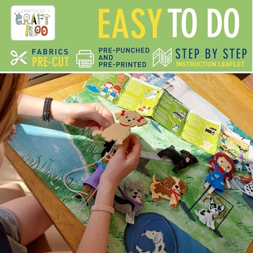 CRAFTILOO 8 Pre-Cut Dogs Stuffed Animal Fun Kids Sewing Kit for Kids Ages 8-12 Children Beginners Sewing kit Kid Puppy Crafts Felt Pillow Plush Craft CRAFTILOO