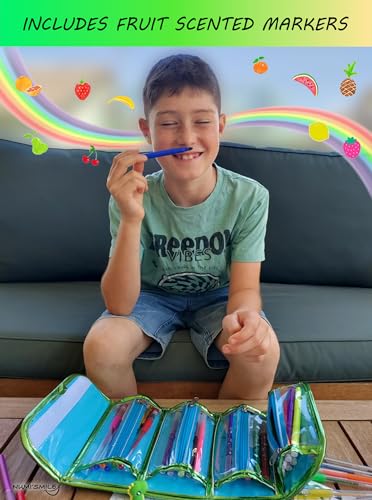 NUMI'SMILE Dinosaur Pencil Case with Fruit Scented Markers Art Set, Dinosaur Gifts for Boys Ages 3 4 5 6 7 8 9 Years and Up, Dinosaur Toys, Dino NUMI'SMILE