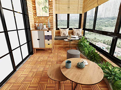 Interbuild Acacia Hardwood Interlocking Patio Deck Tiles, 12" × 12" (Pack of 10), Easy to Install Floor Tile for Both Indoor & Outdoor Use - Golden