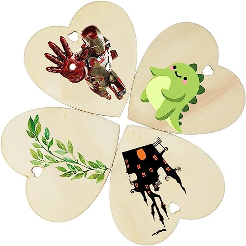 Yesnote 50pcs Unfinished Wood Crafts Blanks, Heart Shaped Wood Sign with 12pcs Watercolor Pens Wooden Craft Supplies for DIY Crafts Party Birthday
