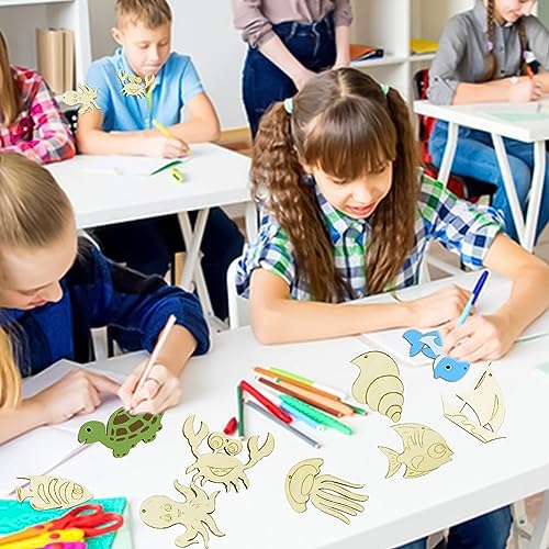 DIY Wooden Magnets, 42 Wooden Art Craft for Kids, Art and Craft Supplies Party Birthday Gift Favors for Boys Girls, Birthday Wood Unfinished Wood homimor