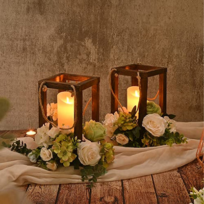 Yorkmills Wedding Lantern Candle Holders for Table Centerpiece Set of 2, Farmhouse Decor Hanging Wooden Candle Holder for Flameless Candles, Rustic - WoodArtSupply