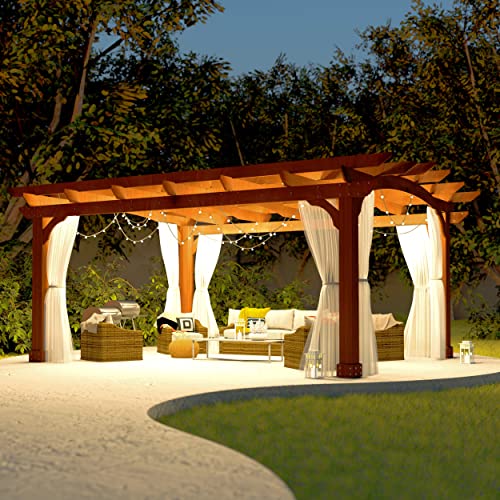 VEIKOU 12’ X 14’ Pergola, Outdoor Pergola with Solid Structure, Patio Wood Pergola, Cedar Pergolas and Gazebos with Arched Top for Deck Yard Grill - WoodArtSupply