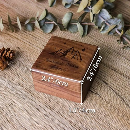 BOWIPOR Wooden Wedding Ring Box Custom Engagement Ring Box - Double Slot Ring Box, Personalized Wedding Ring Bearer, Engraved Proposal Ring Holder, - WoodArtSupply