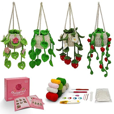 SGIBYN Crochet Kit for Beginners with Step-by-Step Video Tutorials,Beginners Starter Crochet Succulent Plant Kit for Adults Kids,Learn to Crochet Set