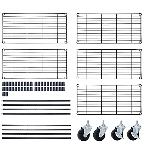 SUPER DEAL Black 5-Shelf Heavy Duty Storage Wire Shelving Unit with Wheels for Restaurant Garage Pantry Kitchen Garage Rack (30L x 14W x 63H) SUPER DEAL