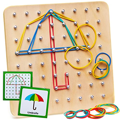 Panda Brothers Wooden Geoboard - Montessori Toys for 3 4 5 Year Old Kids and Toddlers, Educational Toy with 30 Pattern Cards and 40 Rubber Bands to - WoodArtSupply