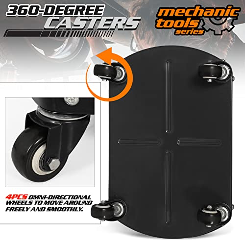 M-AUTO Heavy Duty Garage Rolling Work Seat 300LBS Capacity Mechanics Stool with Wheels, Rolling Work Seat with Equipment Tray and Tool Rack, M-AUTO