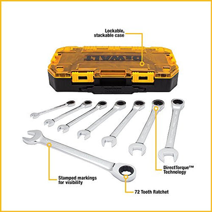 DEWALT Wrench Set, Combination Ratchet Wrench SAE, Direct Torque Technology, Lockable Case Included, 8 Piece (DWMT74733) - WoodArtSupply