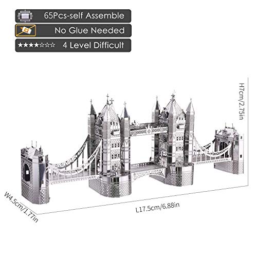 Piececool 3D Puzzles for Adults, London Tower Bridge Metal Models Kit, Famous Landmarks Architecture Building Blocks Models Kits, DIY Craft Toys Piececool