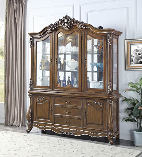 Acme Latisha Wooden Hutch and Buffet with Glass Doors in Antique Oak