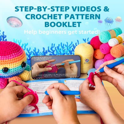 Crochetta Crochet Kit for Beginners, Crochet Kit Step-by-Step Video Tutorials, Crochet Starter Kit Learn to Crochet Kits for Adults Kids Beginners,