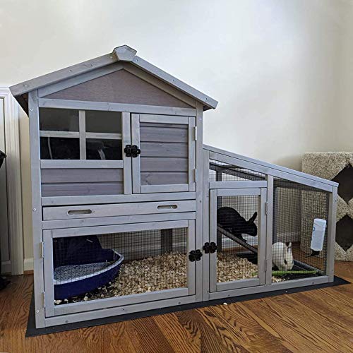 Gutinneen Rabbit House Indoor Outdoor Rabbit Hutch with Ventilation Door,Wooden Bunny cage with No LeakageTray, Removable Bottom Wire Mesh & PVC GUTINNEEN