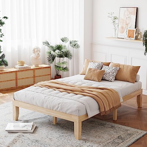 14-Inch Full Wood Platform Bed Frame by Giantex - Minimalist Style, Heavy Duty Rubber Wood Slats, Easy Assembly, No Box Spring Needed