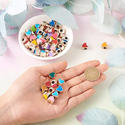Craftdady 100pcs Enamel Love Heart European Beads Large Hole Acrylic Heart Loose Spacer Beads Random Mixed Color 11.5x11.5mm for Jewelry Making Hole: