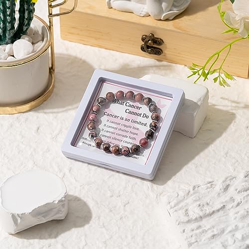 WATINC Breast Cancer Awareness Bracelets Gifts for Women, Breast Survivor Care Present Bracelet with Wish Card, Red Natural Beads Motivational WATINC