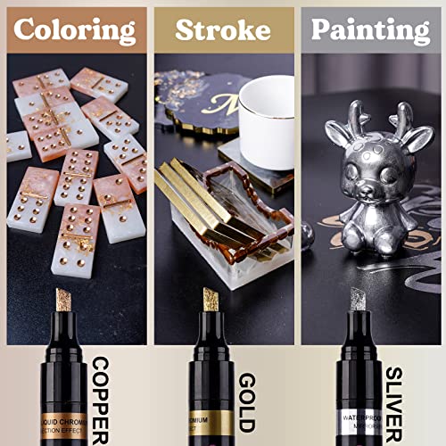 LET'S RESIN Liquid Mirror Chrome Metallic Markers, Reflective Gloss, 2-5mm Larger Application Area, 3 Colors Epoxy Resin Tools / Supplies for