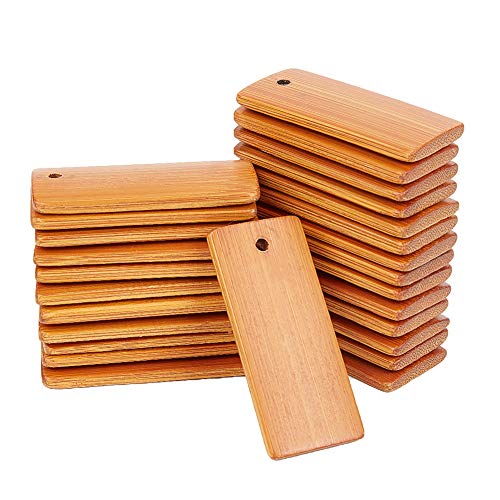 PH PandaHall Natural Wood Blanks, 60pcs 1.7X 0.7” Engraving Blanks Unfinished Tags Rectangle Rustic Slices Discs Gift Tags for Keychain Wine Bottle