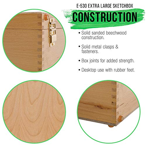 U.S. Art Supply Grand Cayman Extra Large 2 Drawer Adjustable Wood Table Sketchbox Easel, Paint Palette, Premium Beechwood - Portable Wooden Artist U.S. Art Supply