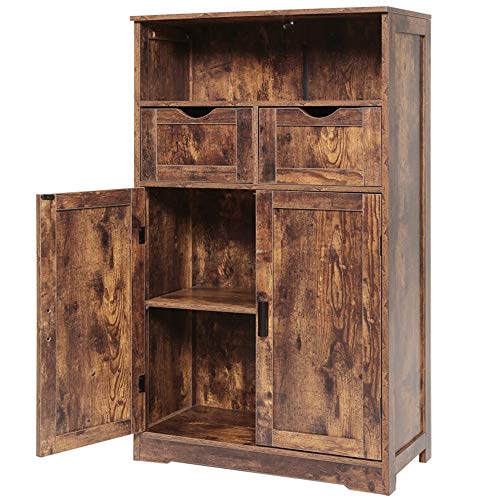 Iwell Storage Cabinet with 2 Drawers & Adjustable Shelves, Farmhouse Kitchen Storage Cabinet with Door, Cupboard, Floor Cabinet for Living Room, - WoodArtSupply