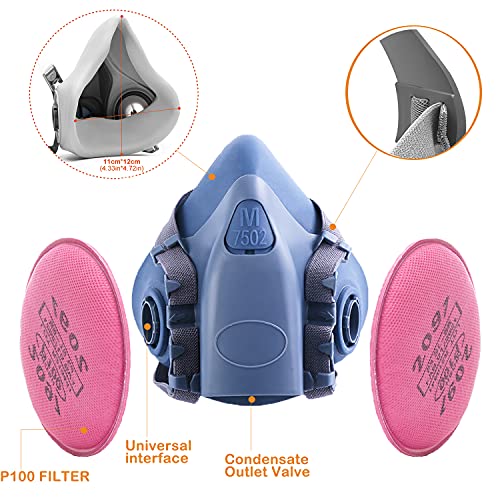 RANKSING Reusable Respirator 7502 with 2 Packs 2097, Half Facepiece Gas Mask for Dust/Organic Vapors/Smells/Fumes/Sawdust/Asbestos for RANKSING