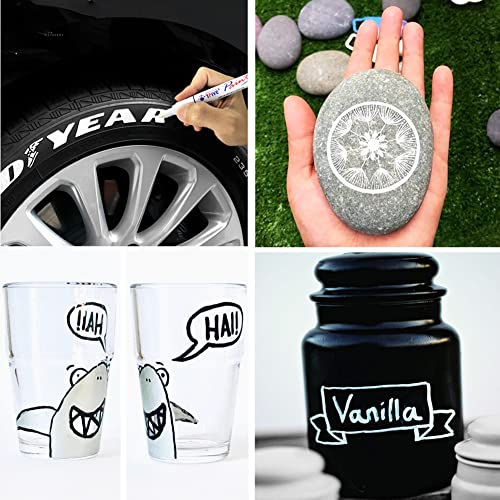 TFIVE White Permanent Paint Marker Pens - 2 Count Oil Based Marker Pen, Medium Tip, Waterproof & Quick Dry, for Office, Art projects, Rock Painting, TFIVE