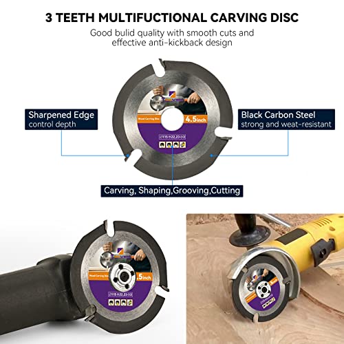 TOOVEM Angle Grinder Carving Disc Kit 5 PCS Including 4 Wood Shaping Grinding Discs and 1 Speedcutter Wood Carving Disc for 4" or 4 1/2" Angle - WoodArtSupply