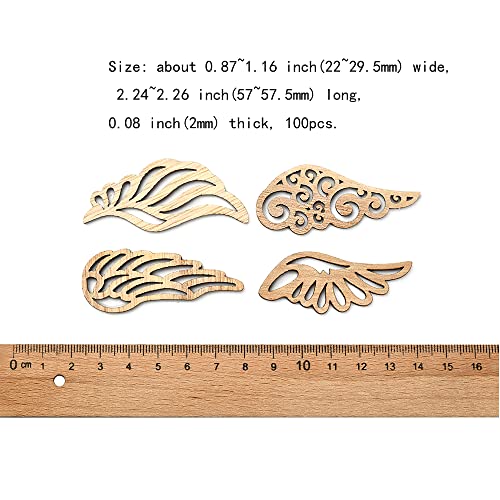 LiQunSweet 100 Pcs Angel Wing Unfinished Wooden Cutout Charm Blank Wood Slices Ornament for Birthday DIY Painting Tags Wedding Home Decoration