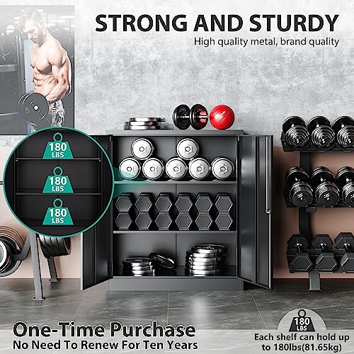 Metal Storage Cabinet Locked Steel Cabinet with 2 Adjustable Shelves Office Cabinet Locking Tool Cabinets Kitchen Storage Cabinet metal locker Small SISESOL