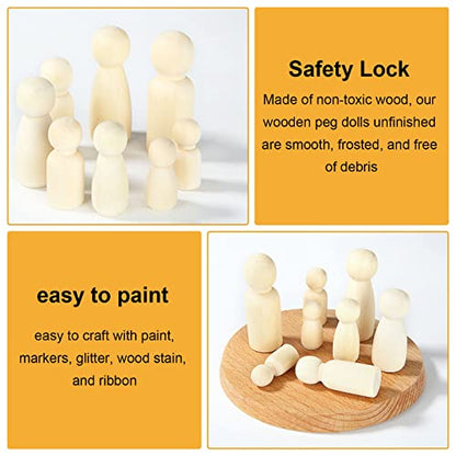 JMIATRY 100PCS Wooden Peg People Peg Dolls Unfinished Wooden People Figures with Storage Case Peg People Family for Craft Art Projects and Decoration