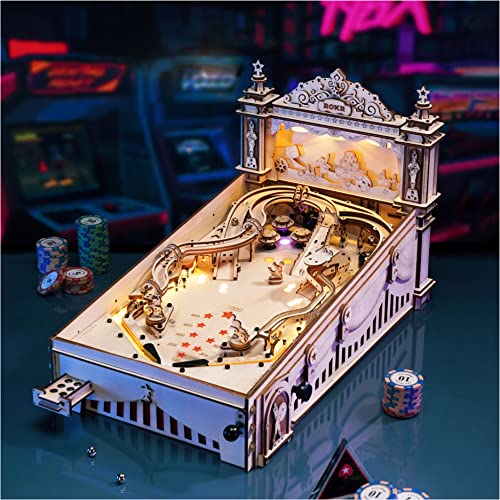 ROKR Miniature Pinball Machine-3D Wooden Puzzles for Adults-DIY Wood Model Kits for Adults-Toy Gifts for Ages 14 and Up ROKR