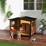 PawHut Outside Cabin-Style Wooden Dog House for Large Dogs with Openable Roof & Giant Window, Outdoor & Indoor Big Dog House, Asphalt Roof, Yellow PawHut