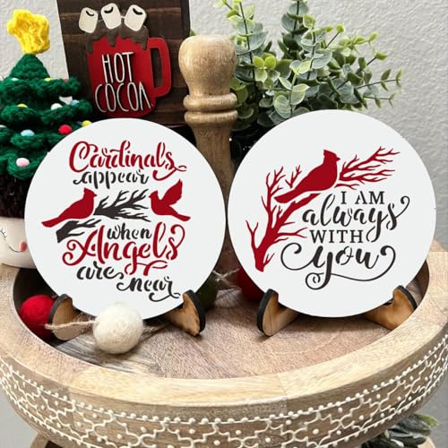 Christmas Stencils for Painting on Wood Slice 4inch,Small Cardinal Stencils Christmas Stencil Xmas Holiday Templates for Christmas Tree Cookie Tiered Tray Coffee Latte Gift Tags Decor