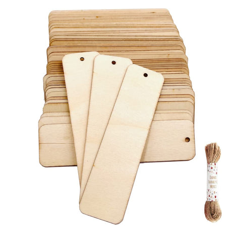 50 Pcs Wooden Slices Rectangle-Shaped Blank Name Tags Wine Tag Have Hole Unfinished Wood Cutout Labels Art Craft Pieces for Wedding Party Christmas William Craft