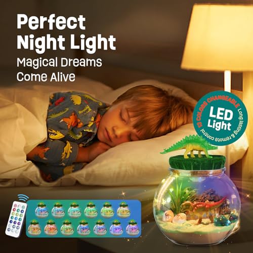 Dinosaur Gifts for Boys - Dinosaur Terrarium Kit for Kids - Birthday Gift for Boys Ages 4 5 6 7 8-12 Year Old - DIY Dinosaur Toys for Boys - Arts and LAOESE