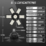 AUDLES 2 Pack Garage Light, 200W LED Shop Lights, E26/E27 LED Garage Light Super Bright LED Garage Ceiling Lights with 6+1 Deformable Panels Garage AUDLES