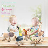 12PCS Bendable Wooden Animal Toys, Fun and Posable Animal Toys Figures for Early Education, Safari Wood Toy for Kids, Smooth Natural Wood, Wood Drachompa